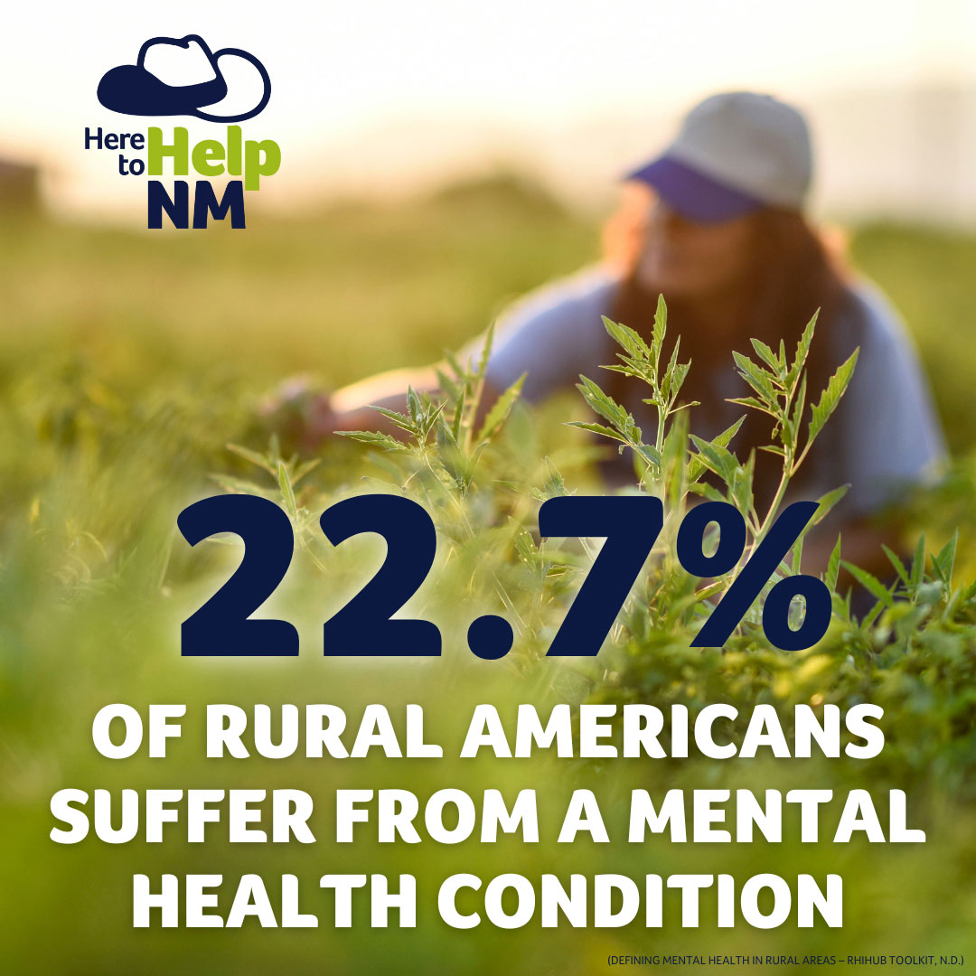 Here to Help graphic that states '22.7% of rural americans suffer from a mental health condition'