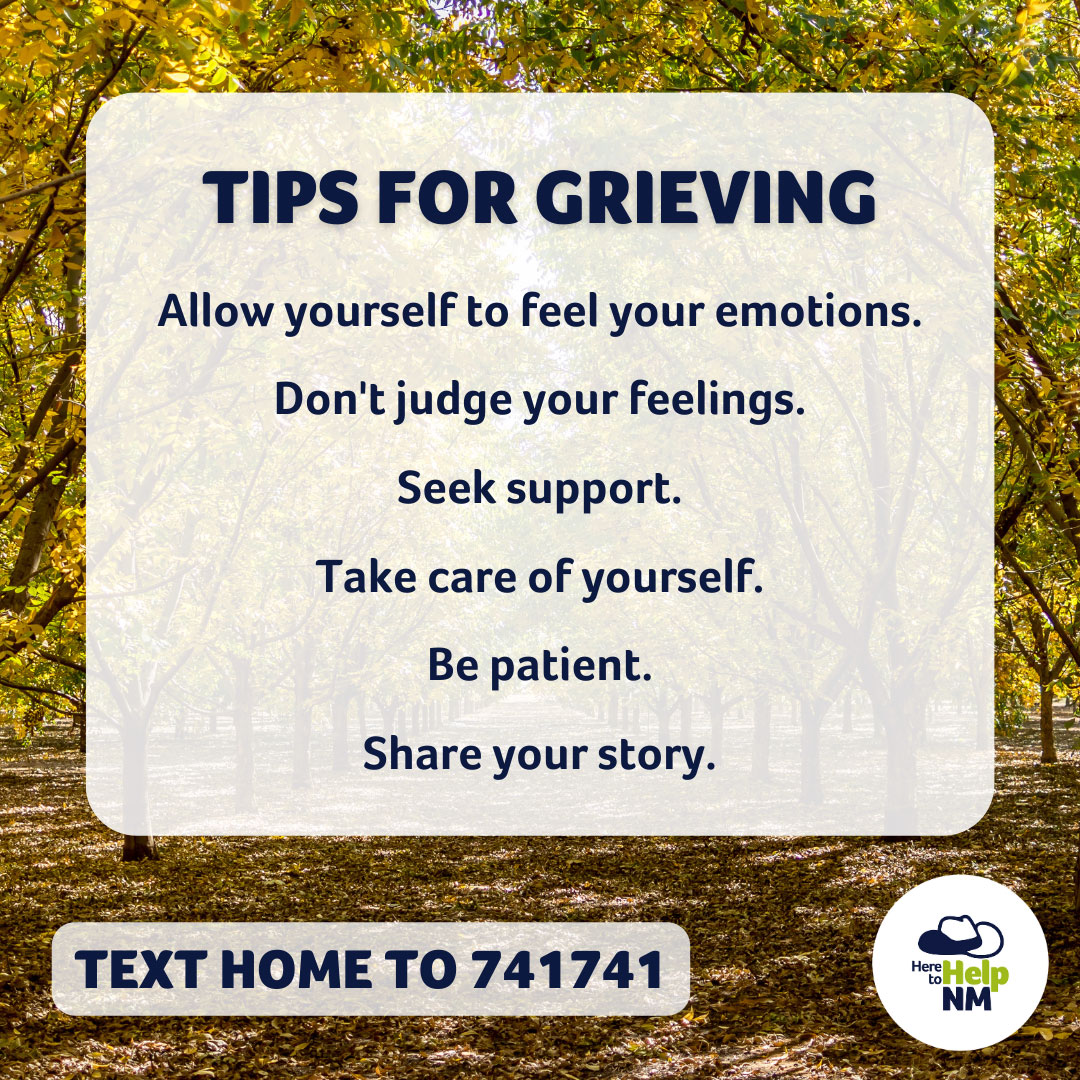 Here to Help graphic that states 'Tips for Grieving'