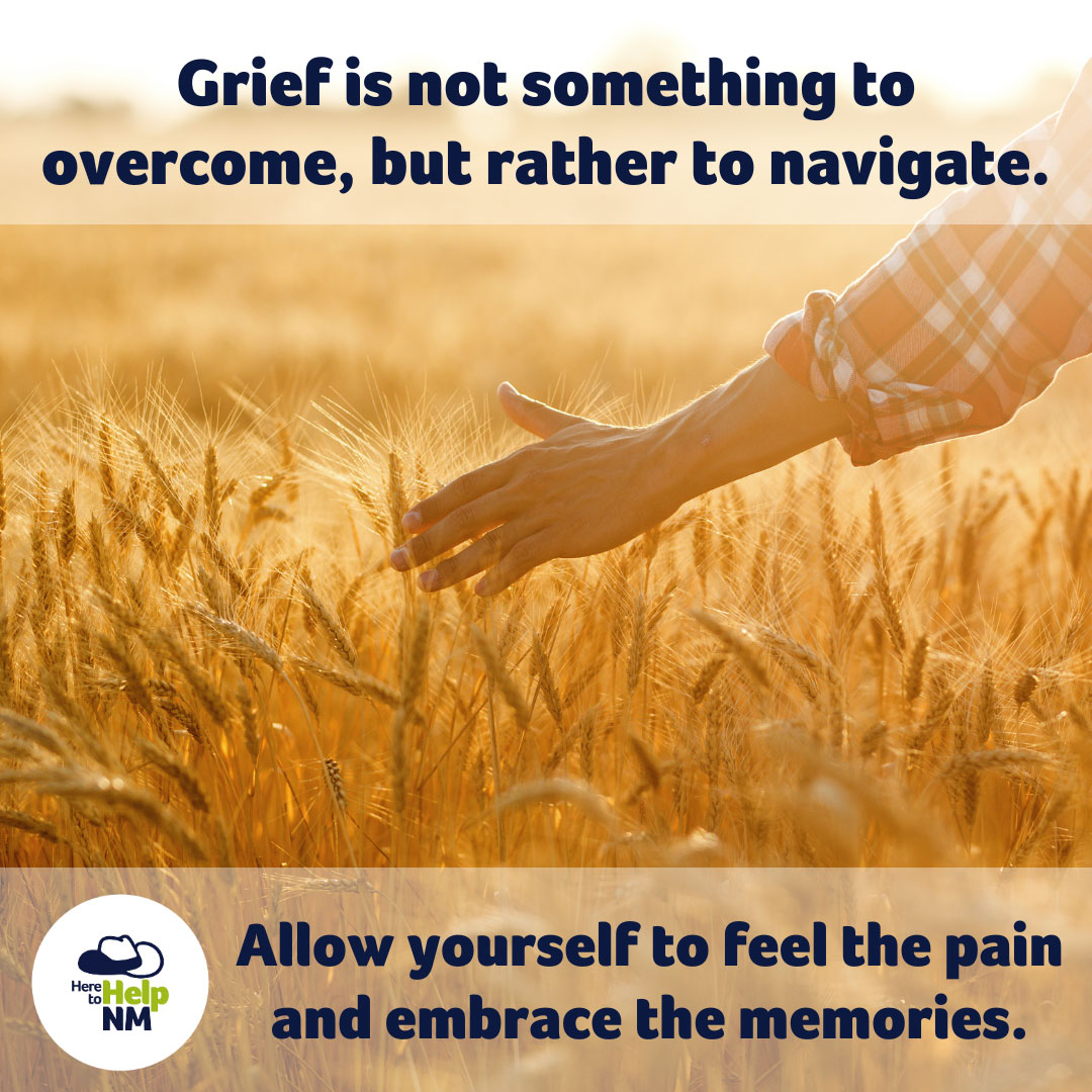 Here to Help graphic that states 'Grief is not something to overcome, but rather to navigate'