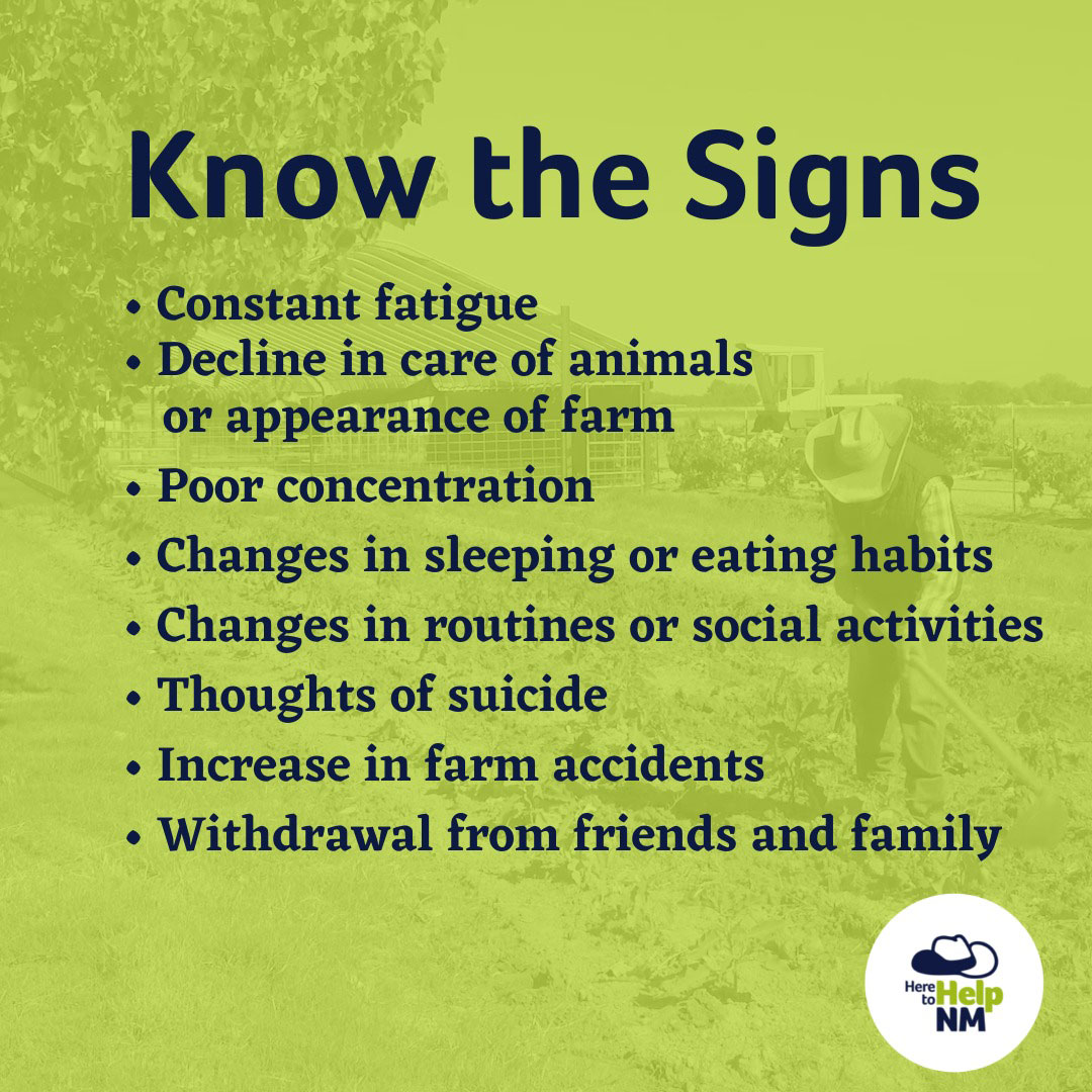 Here to Help graphic that states 'Know the Signs: Fatigue, Poor Concenrtration, Changes in Sleep or Eating, Withdrawl'